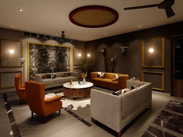 13. Rich Modern Lounge in Deep Browns and Gold - basement living room ideas