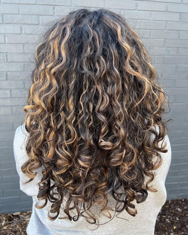 12. Layered Curls with Golden Caramel Highlights - Layered Curly Hairstyles