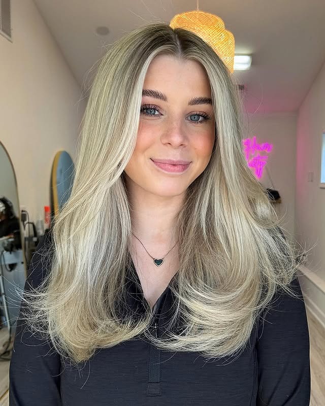 3. Classic Pearl Blonde with Full Supermodel Layers - Old Money Hair