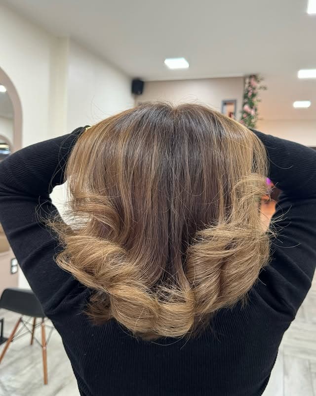 8. Rooted Espresso Caramel Blowout with Rounded Ends - Old Money Hair