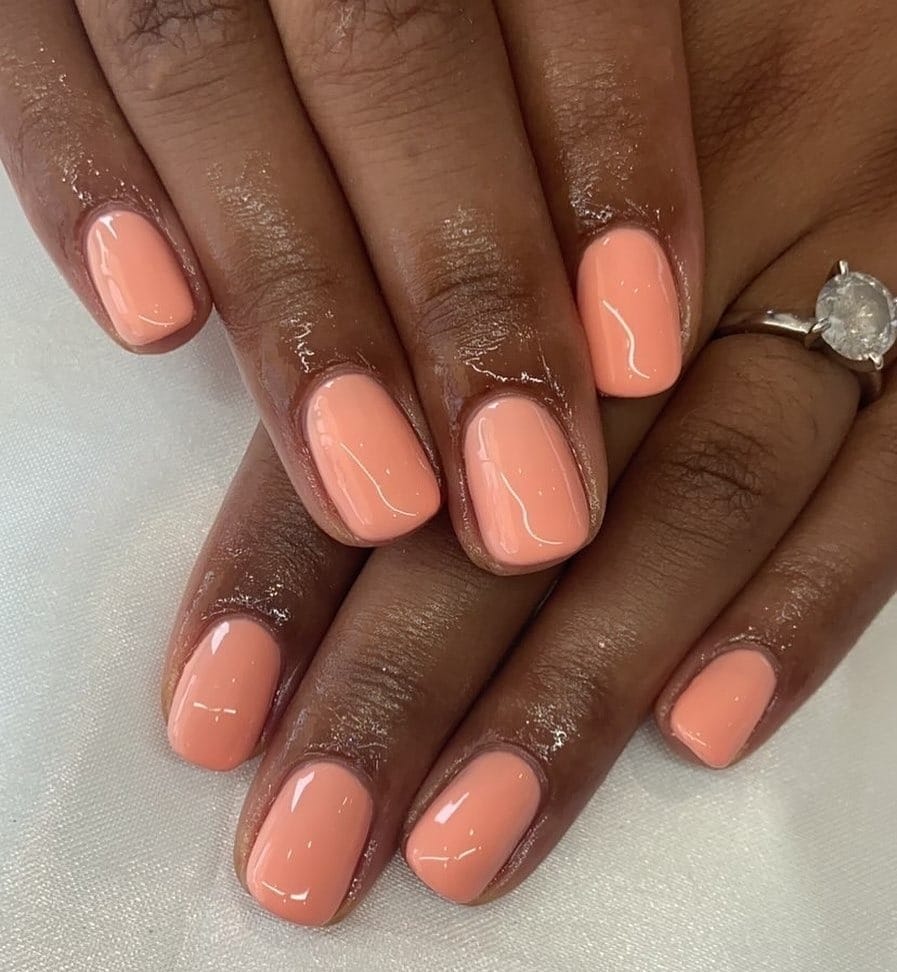 19. Peach-Coral Short Classics - summer coral nail ideas