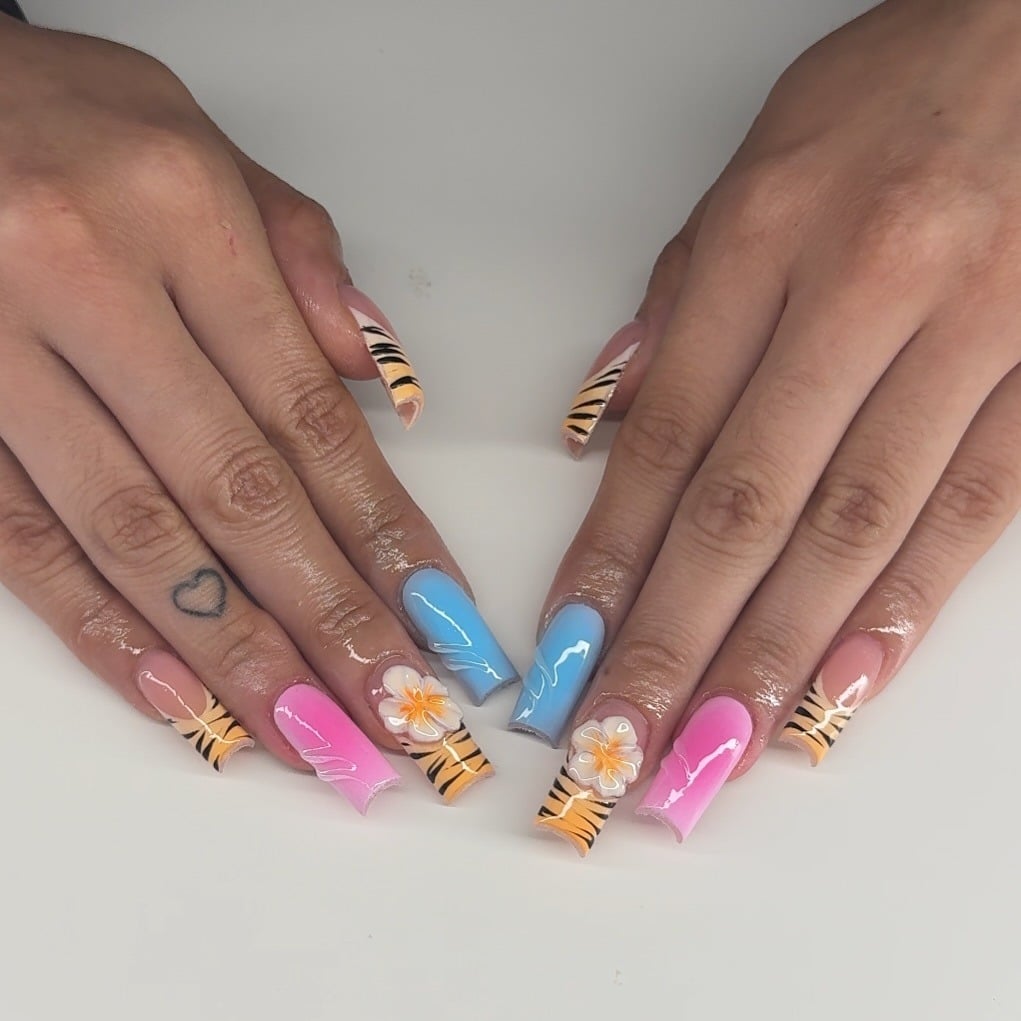 1. Tropical Sorbet Square Nails - summer square nail ideas