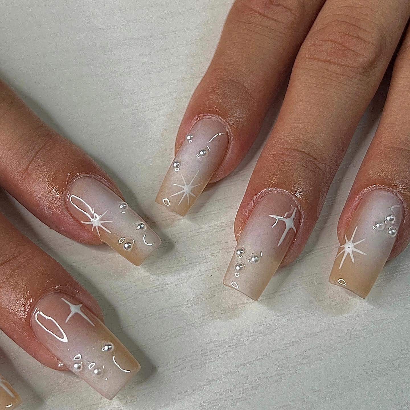 16. Starry Pearl Shimmer Short Squares - summer square nail ideas