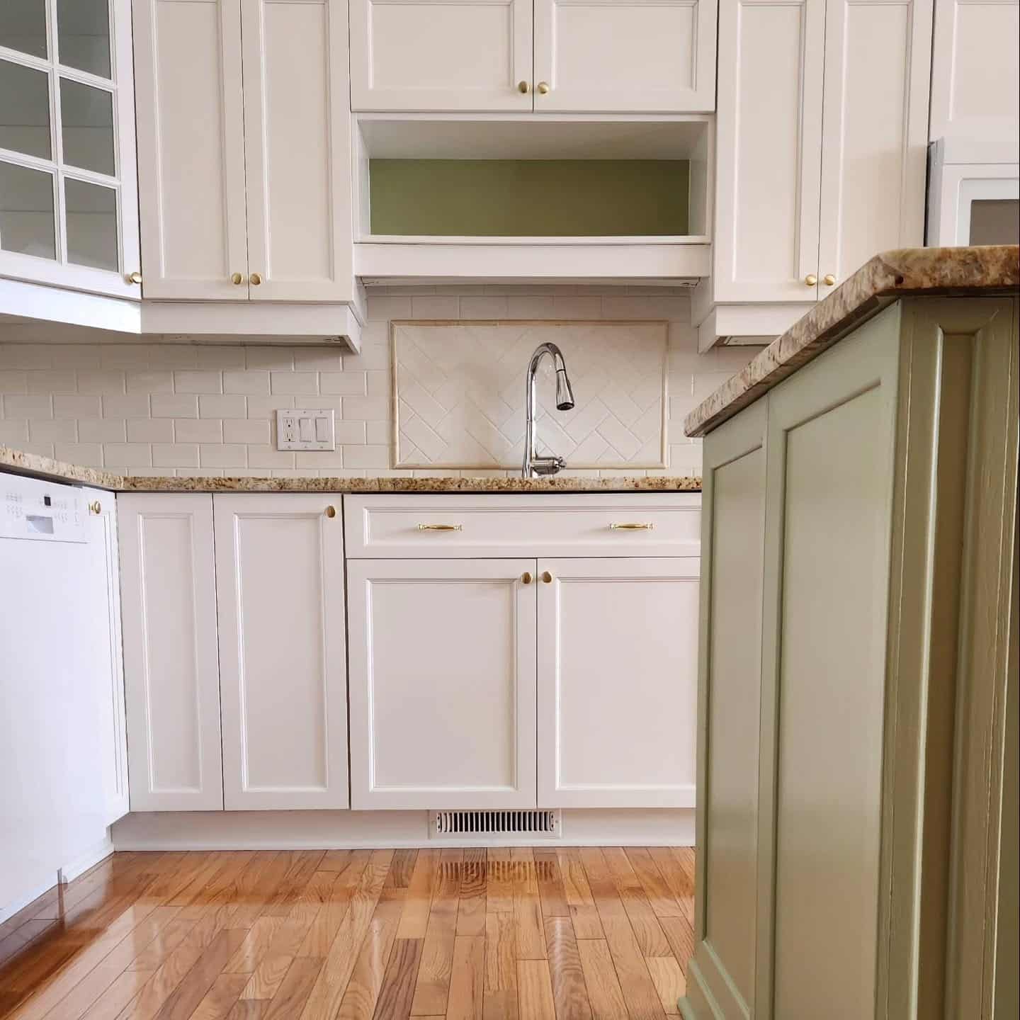 12. Soft White & Sage Island Refresh - kitchen cabinet paint ideas