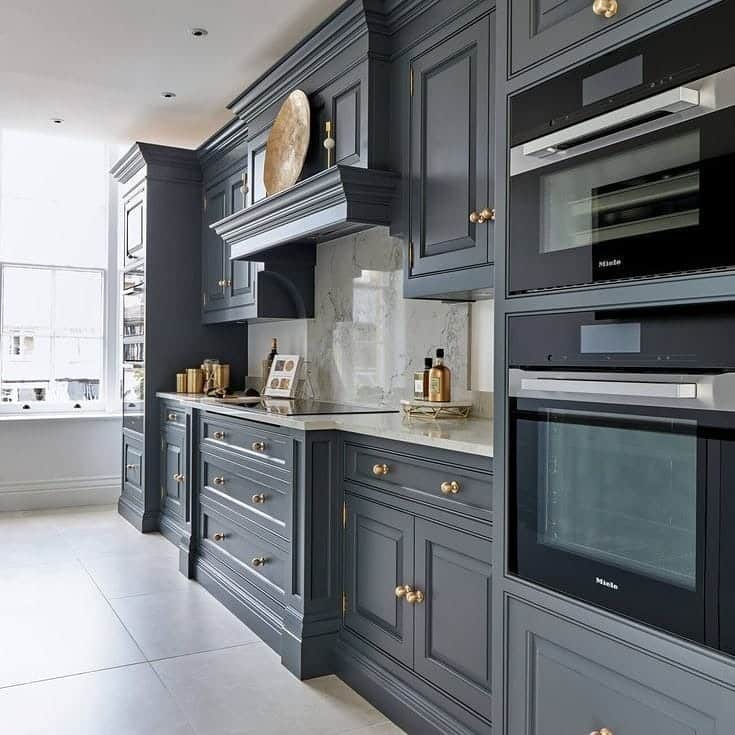 15. Smoky Charcoal with Classic Detailing - kitchen cabinet paint ideas
