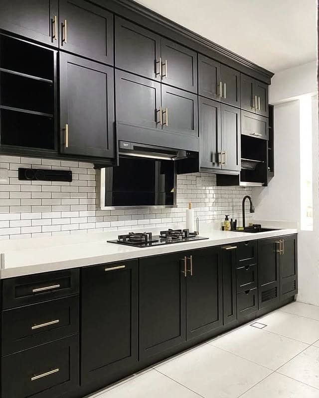 17. Matte Black Modern Linearity - kitchen cabinet paint ideas