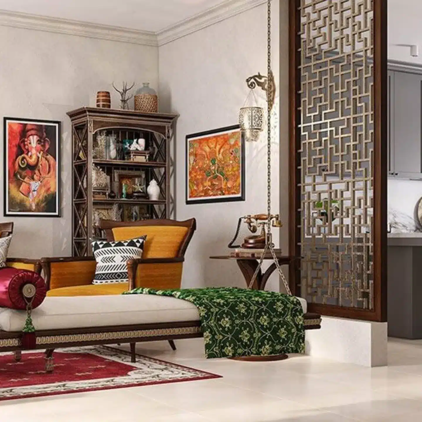 1. Classic Indian Lounge with Warm Earthy Accents - indian style living room ideas