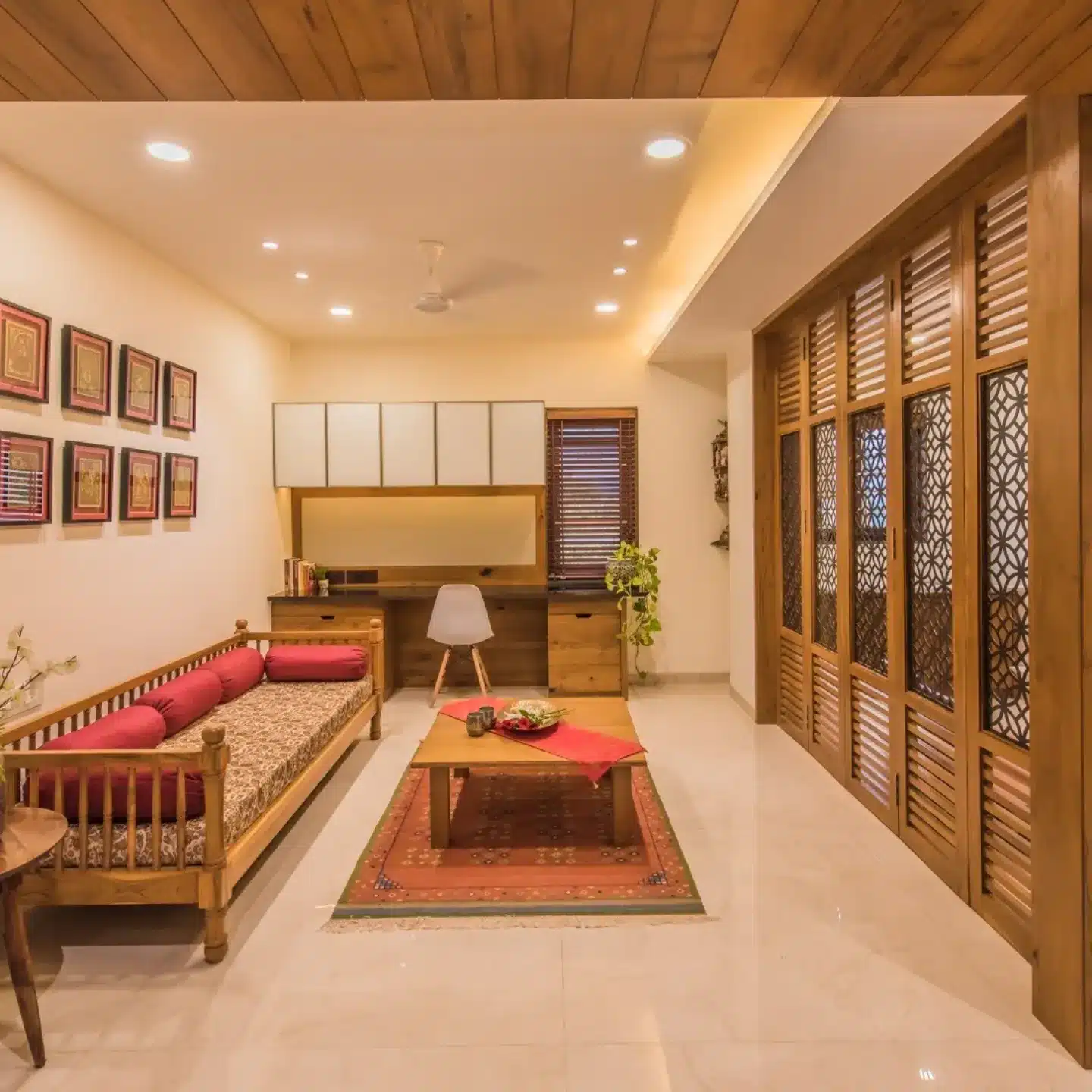 10. Warm Wood-Clad Study-Living Room Blend - indian style living room ideas