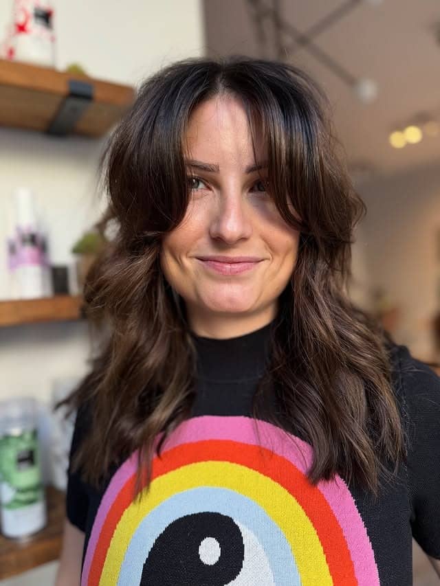 12. Textured Brunette Cut With Airy Curtain Bangs - Bangs Hairstyles