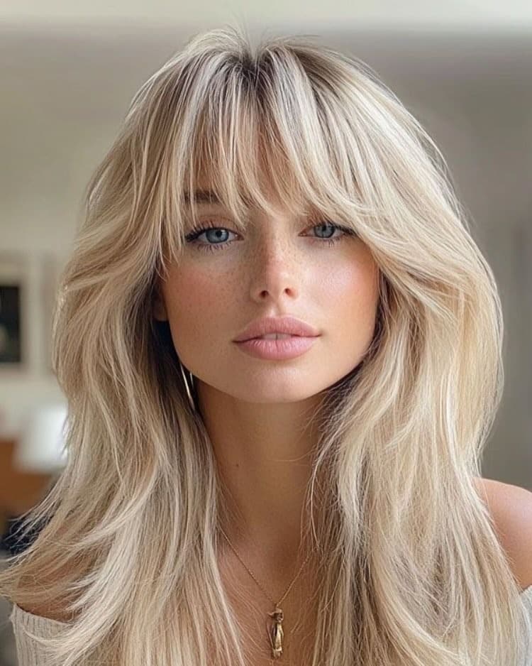 18. Light Blonde Layers With Soft Wispy Bangs - Bangs Hairstyles