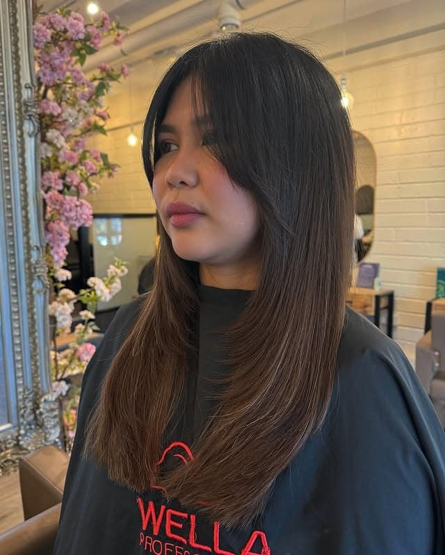 19. Smooth Espresso Layers With Curtain Shape - Bangs Hairstyles