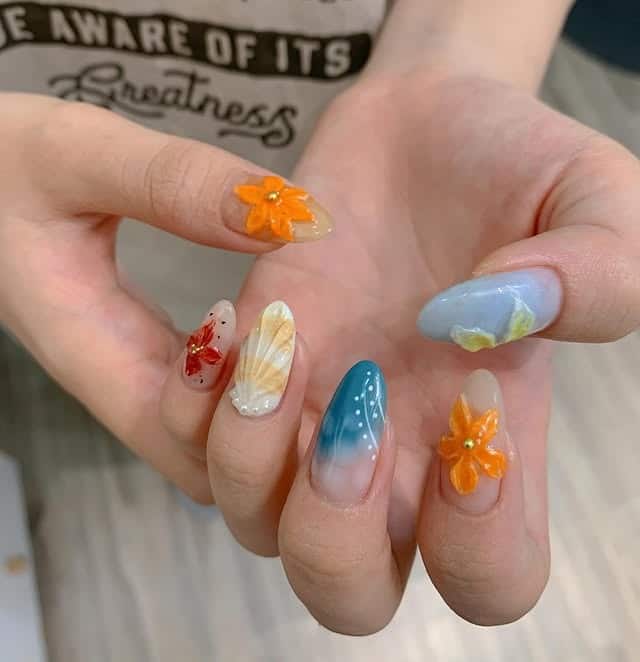 2. Tropical Citrus Garden Set - summertime nail ideas