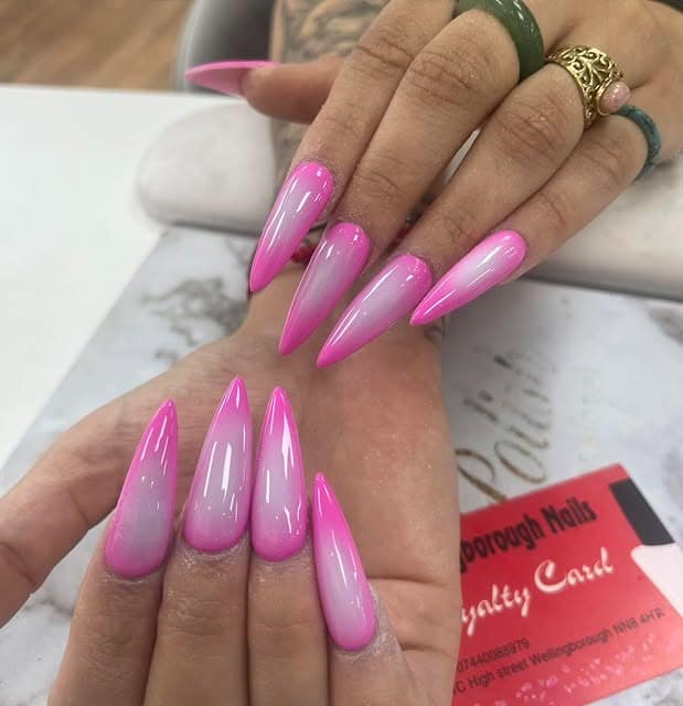 5. Pink Sunset Ombré Stilettos - summertime nail ideas