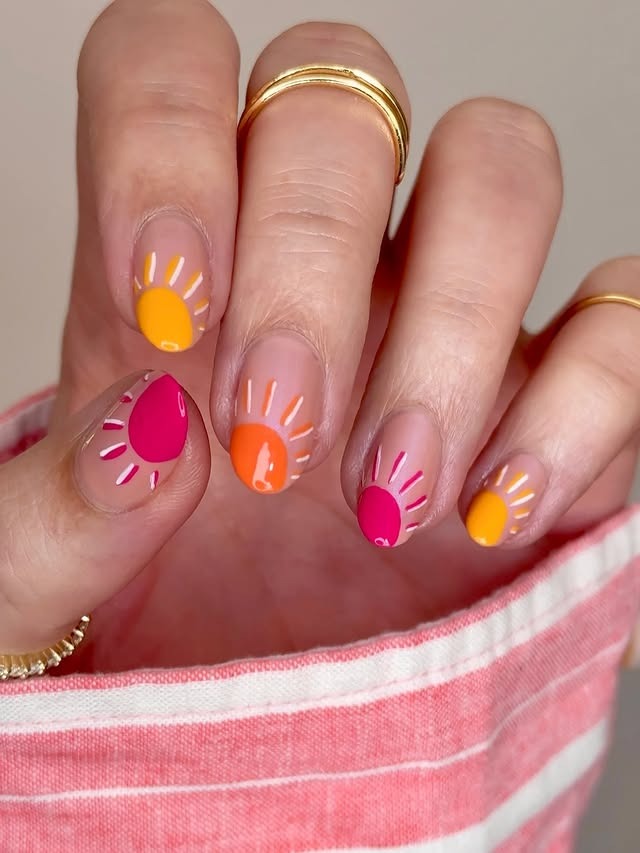 20. Sunburst Color Dots - summertime nail ideas