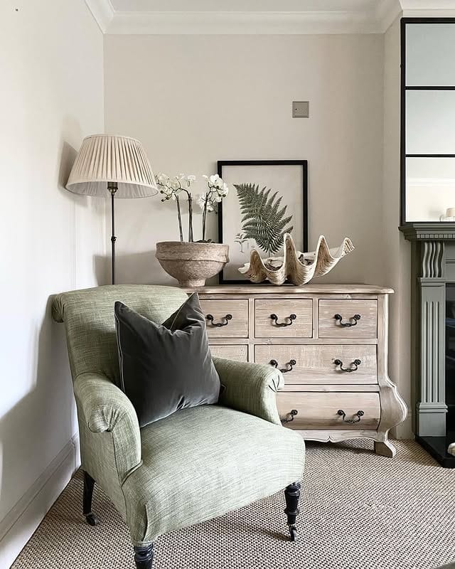 4. Classic Greens with Rustic Woods - living room corner ideas