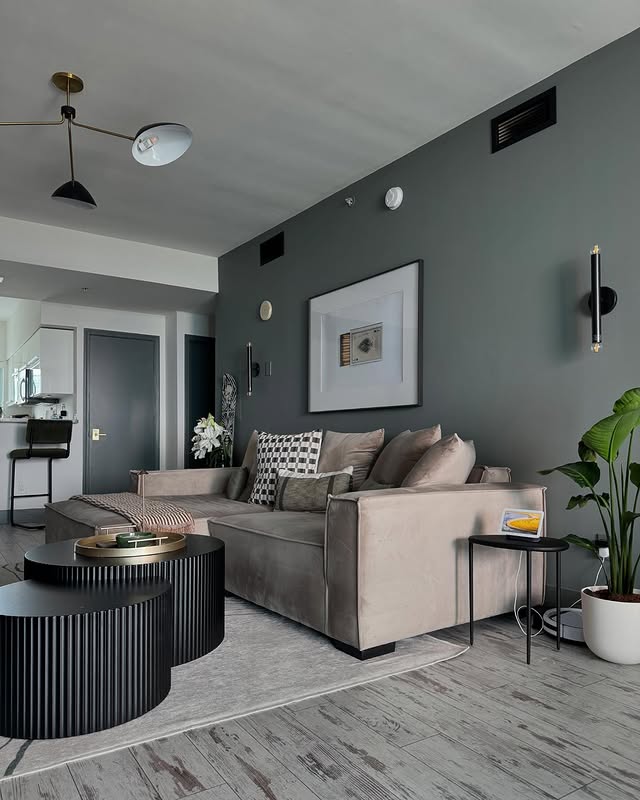 2. Slate Grey Minimal Modern Lounge - paint ideas for living room