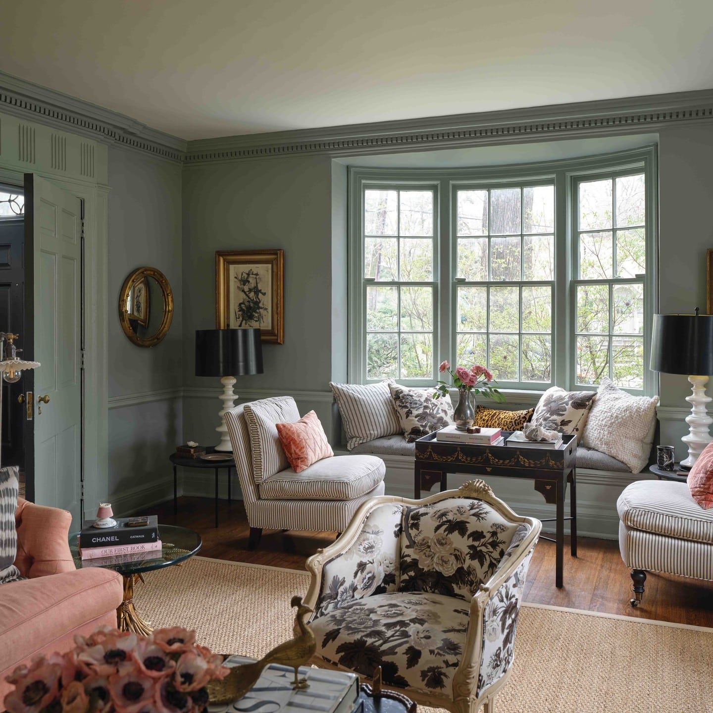 3. Dusty Green Traditional Sitting Room - paint ideas for living room