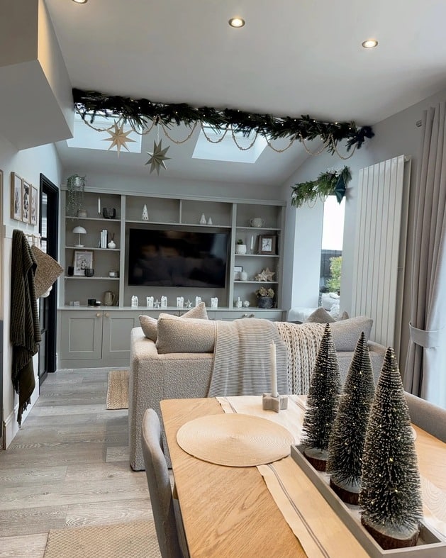 16. Cool Grey Media Wall in a Light-Filled Open Space - paint ideas for living room