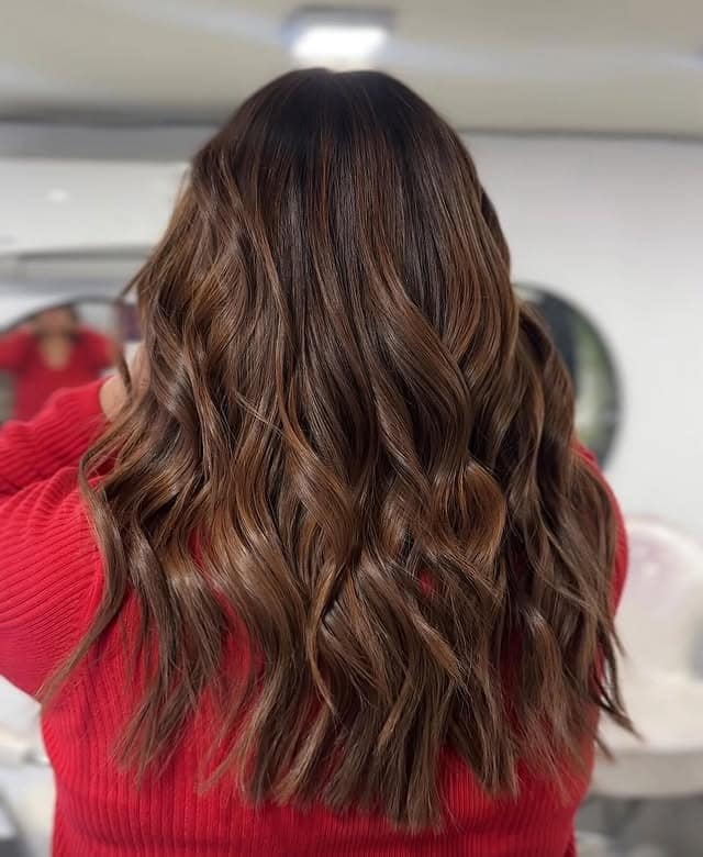 1. Soft Chestnut Waves with Subtle Warm Highlights - Red Brown Hair with Highlights