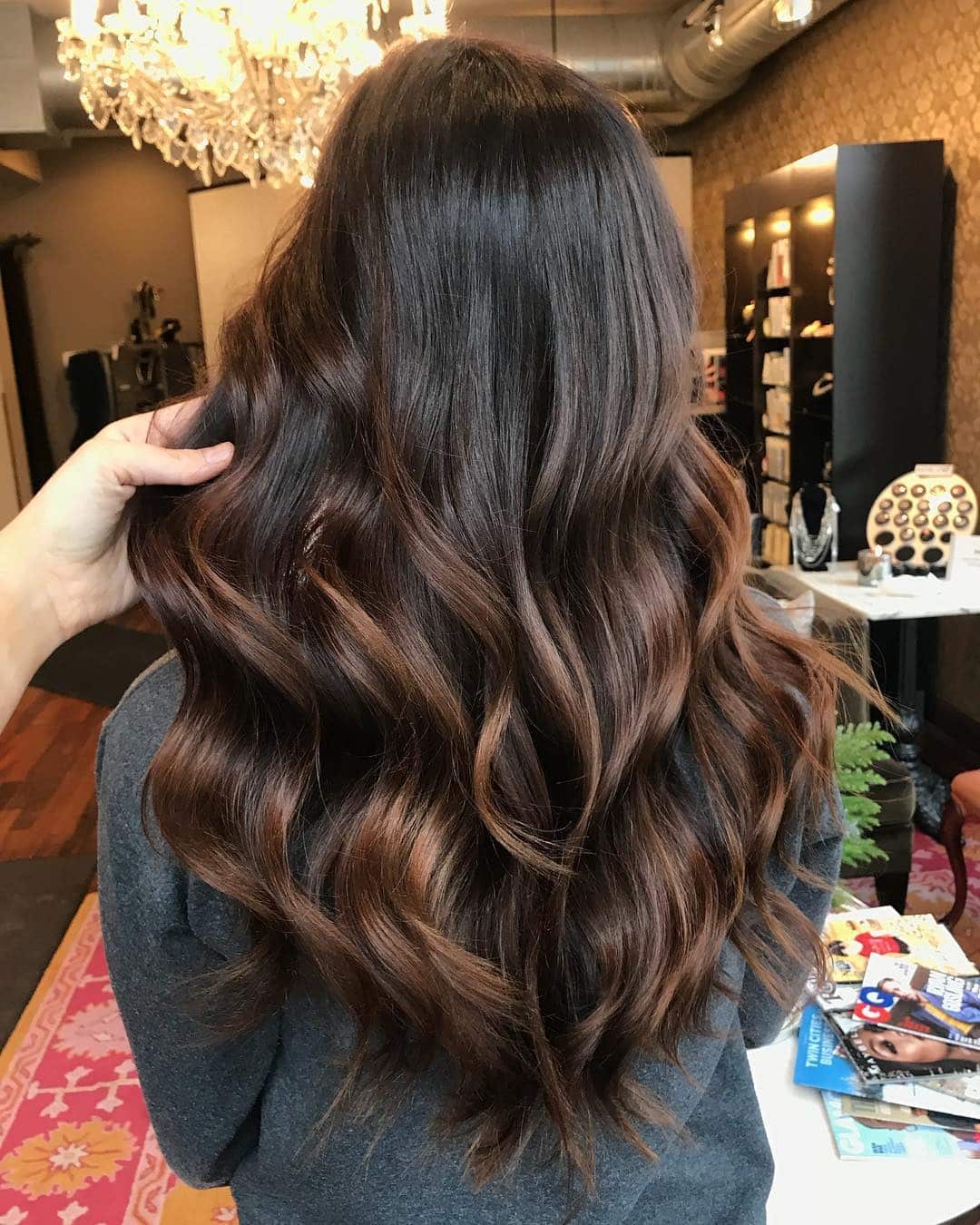 12. Chocolate Brown Waves with Walnut Dimension - Red Brown Hair with Highlights