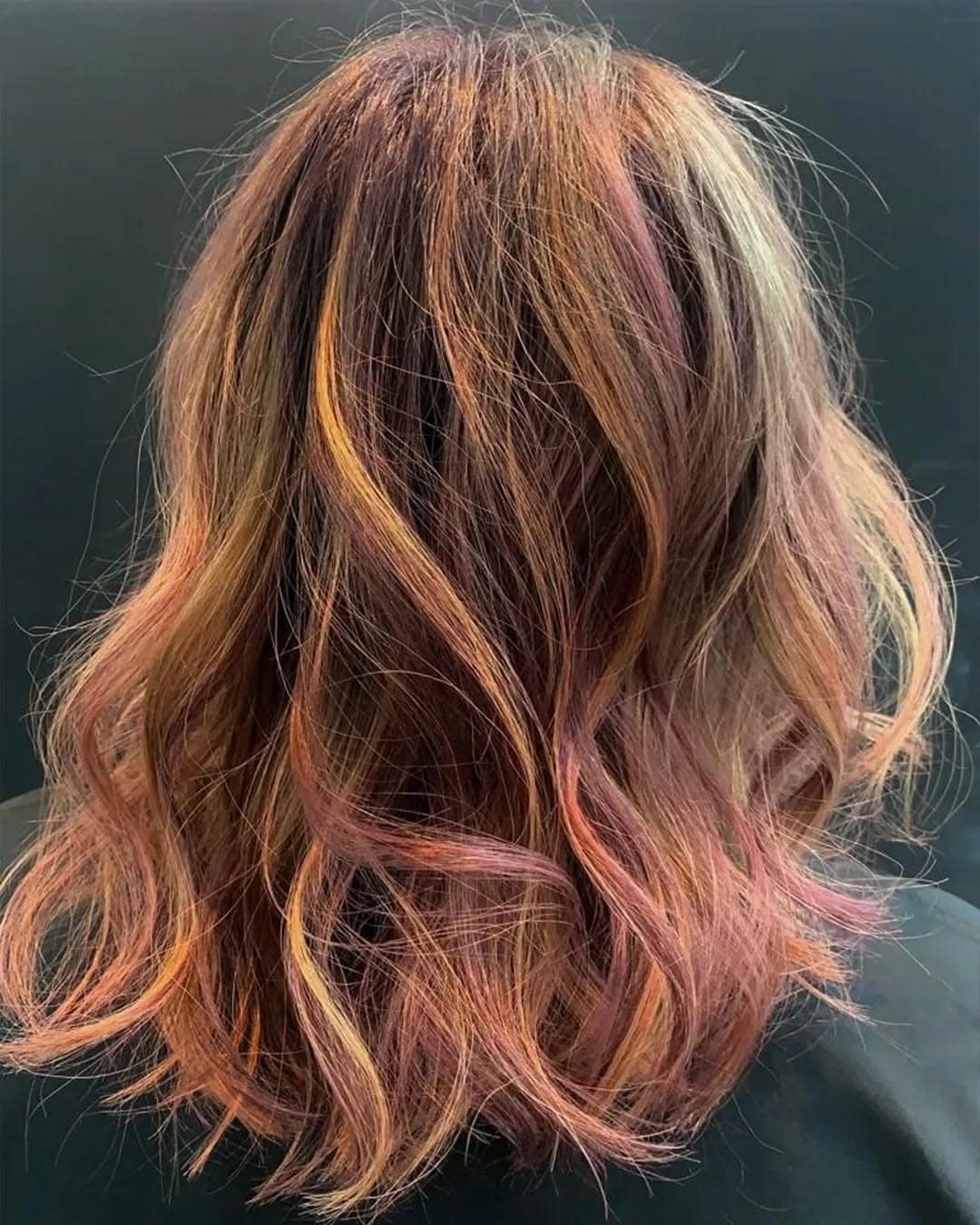 13. Textured Copper-Rose Mid-Length Waves - Red Brown Hair with Highlights