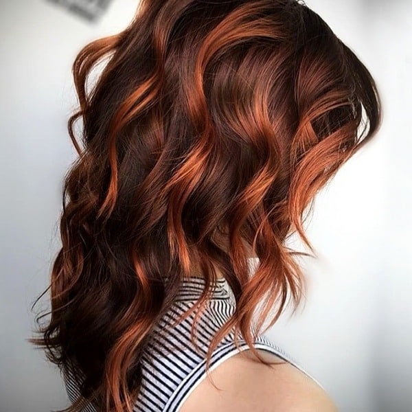20. Copper-Infused Chocolate Waves with Controlled Brightness - Red Brown Hair with Highlights