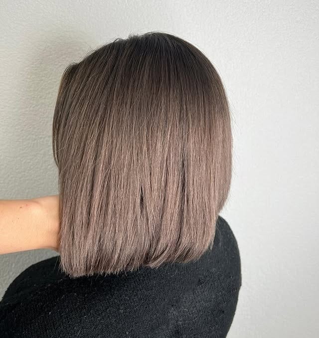 4. Chic Ash Brown Blunt Bob - Dark Ash Brown Hair Color