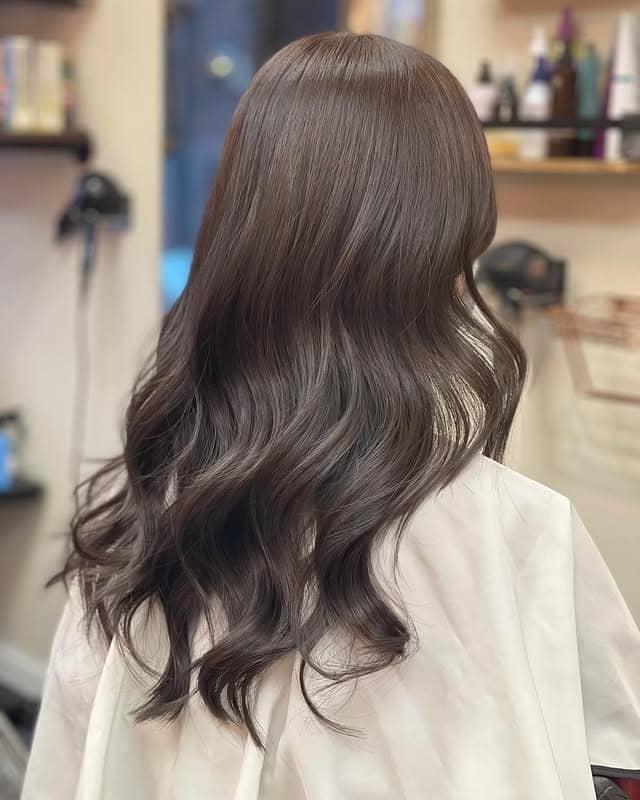 14. Silky Cool Ash Brown With Relaxed Waves - Dark Ash Brown Hair Color