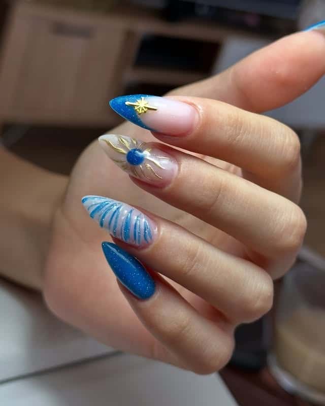 3. Blue Constellation Mix-and-Match Almond Nails - turkey nail ideas