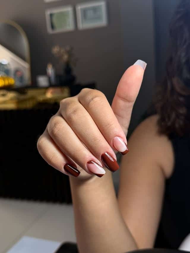 12. Brown Gradient Swirl Nails on a Short Square Shape - turkey nail ideas