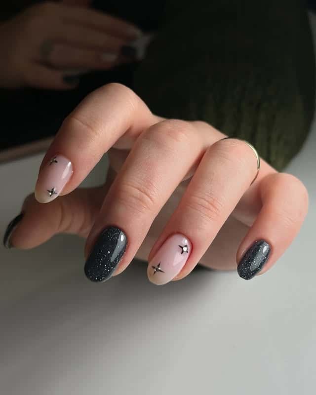 17. Galaxy Night Sky Nails with Soft Pink Star Accents - turkey nail ideas