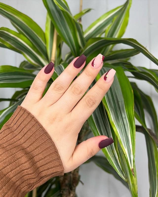 20. Matte Plum & Pink Marble Nails with Gold Foil - turkey nail ideas