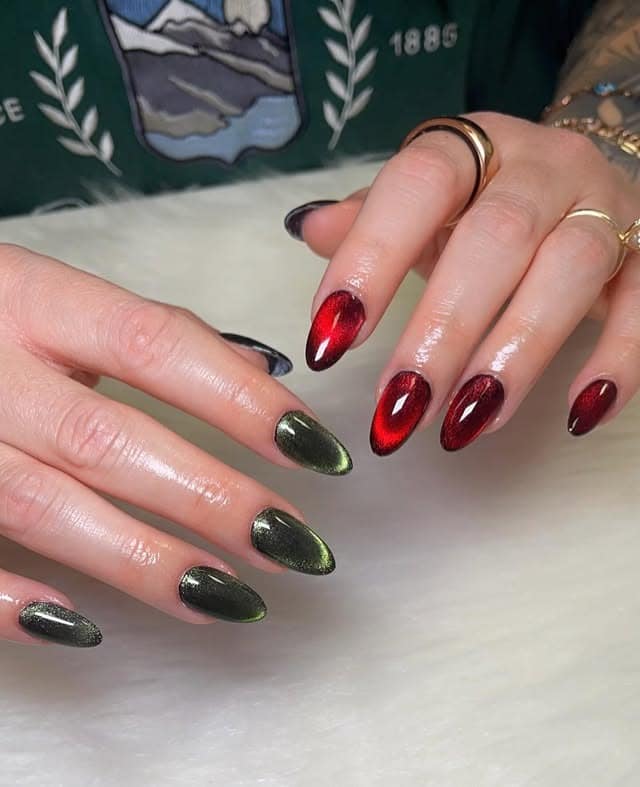 1. Magnetic Ruby & Forest Metallic Fusion - two tone nail ideas