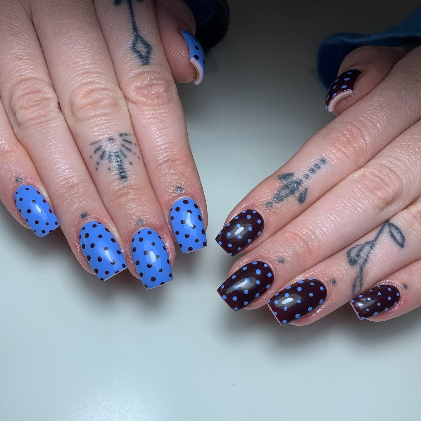 2. Periwinkle & Cocoa Polka Pop - two tone nail ideas