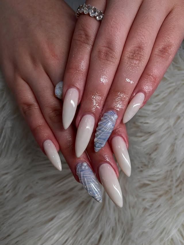 3. Creamy Ivory & Marble Lilac Sculpt Combo - two tone nail ideas