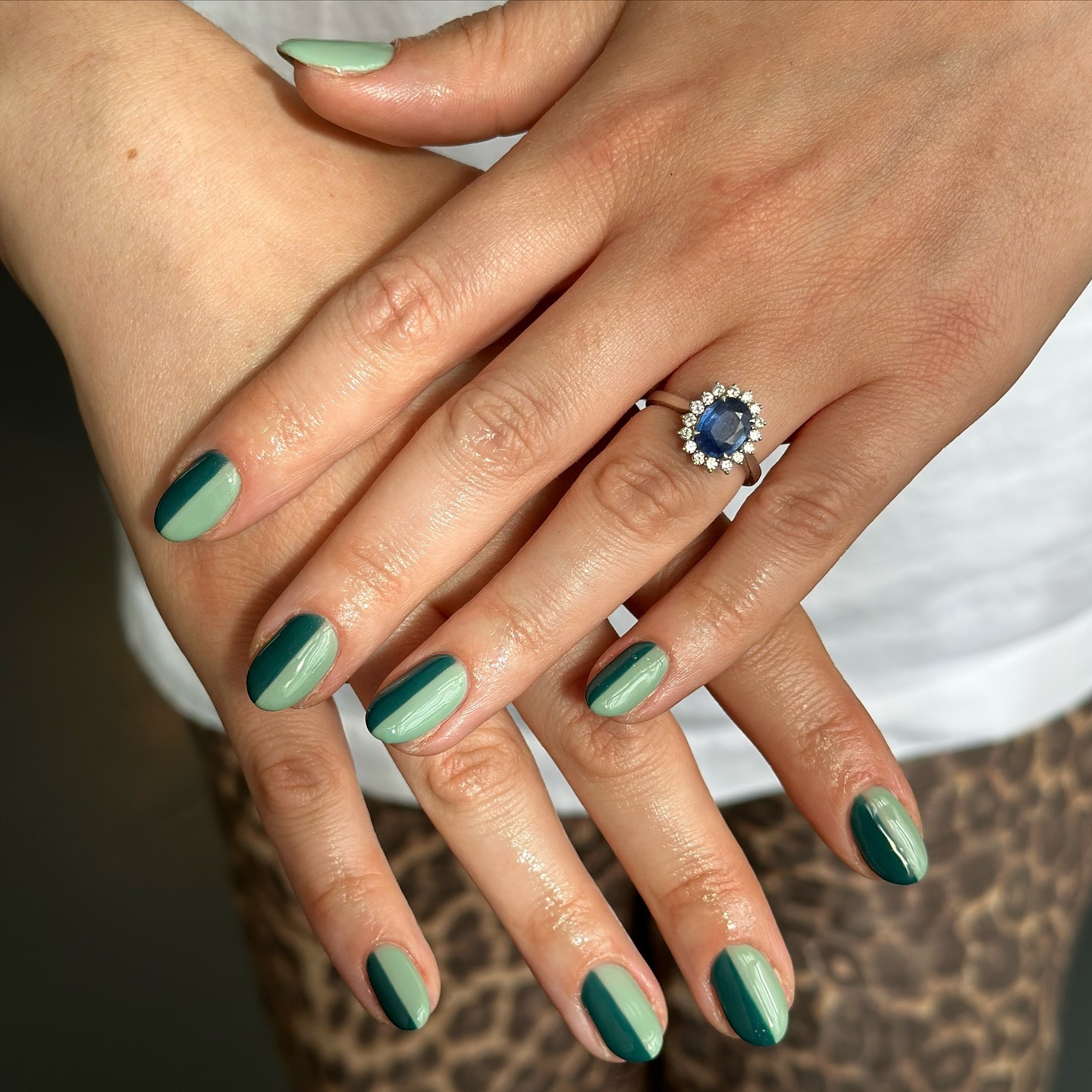 10. Mint & Deep Teal Split Design - two tone nail ideas
