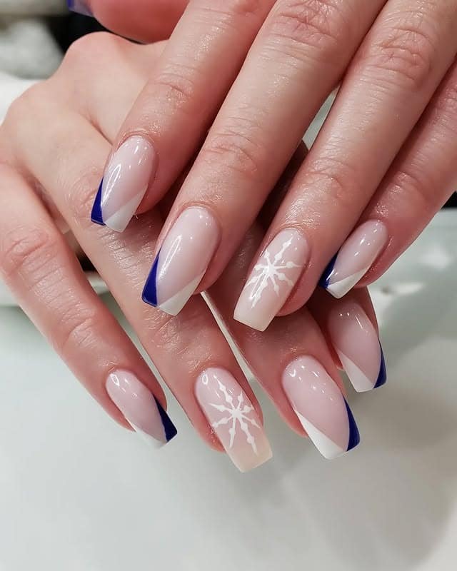 16. Blue & White Frost-Tip Elegance - two tone nail ideas