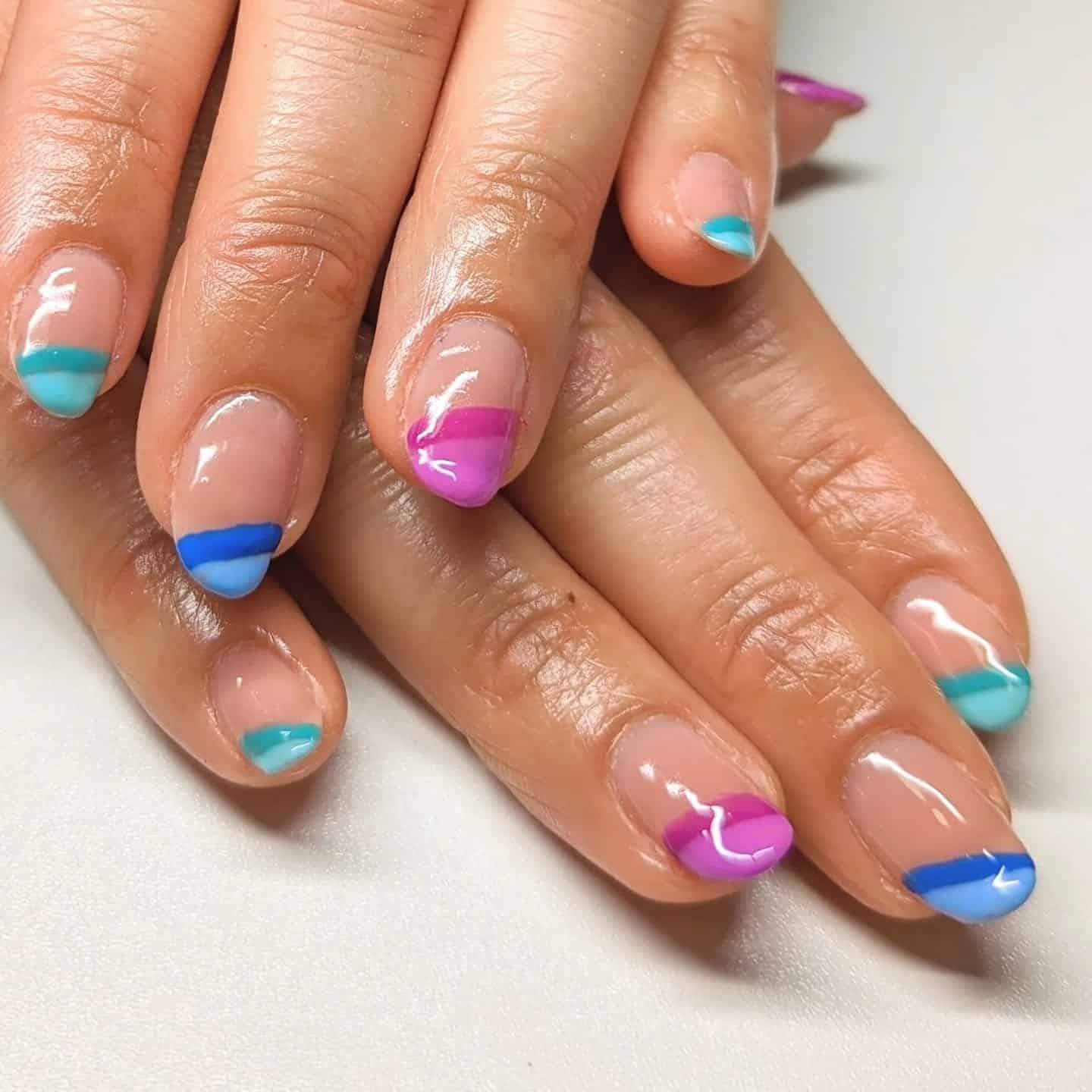 21. Aqua, Cobalt & Magenta Split-Tip Minis - two tone nail ideas