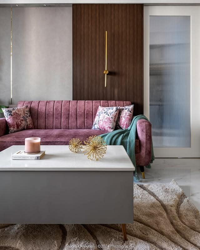 5. Soft Velvet With Warm Wood Accents - living room sofa ideas