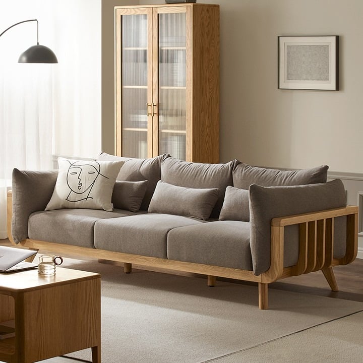 7. Contemporary Wood-Framed Soft Seating - living room sofa ideas