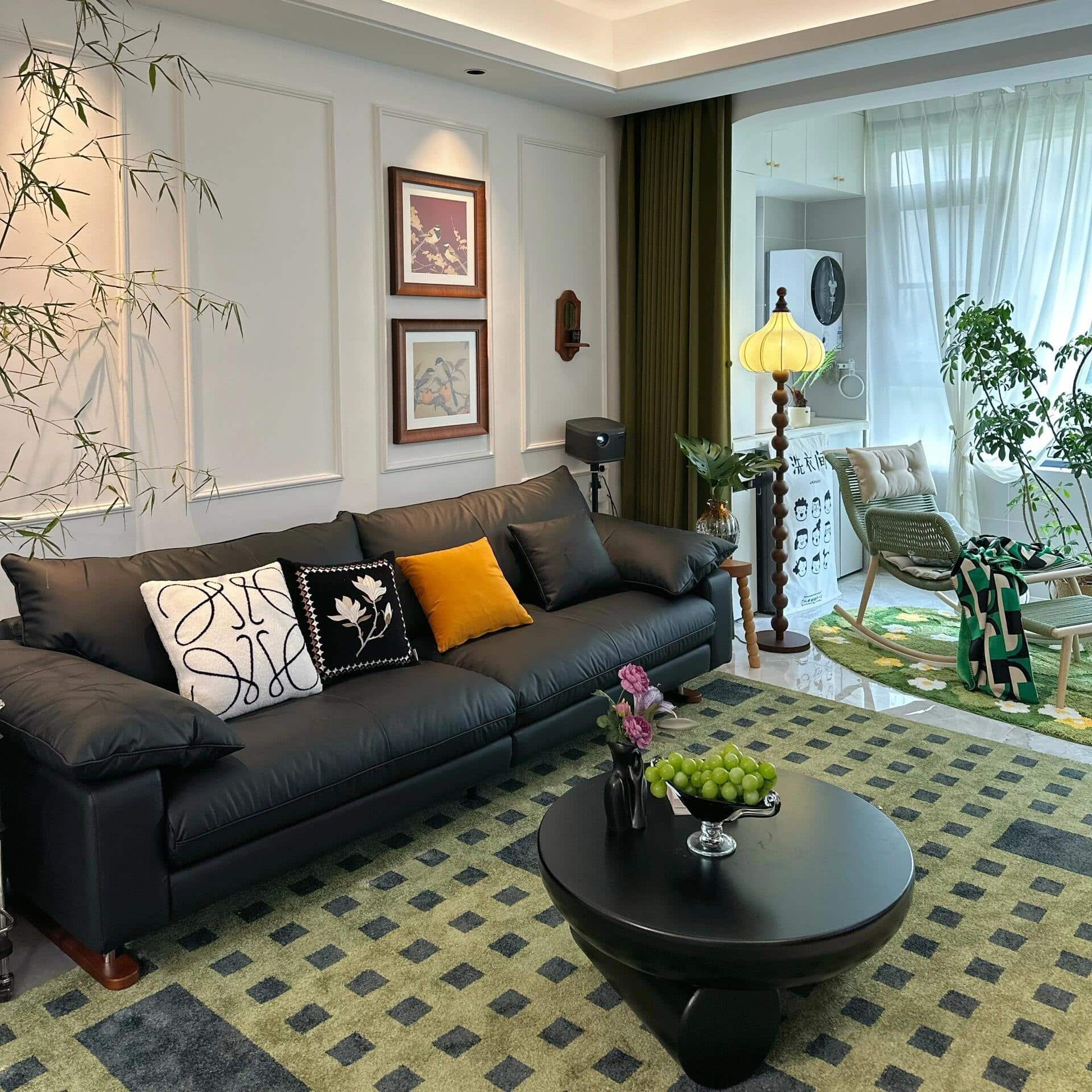 13. Black Leather With Botanical Character - living room sofa ideas