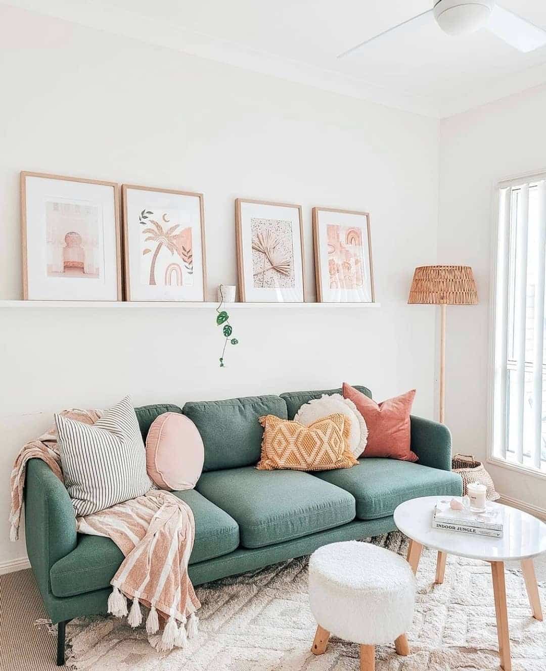 14. Fresh Green Seating With Soft Pastels - living room sofa ideas
