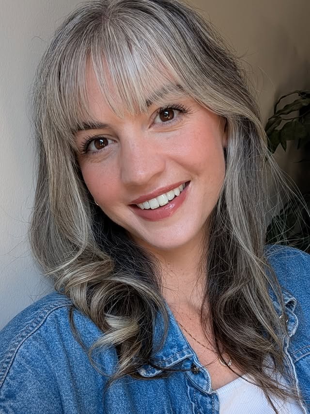 3. Natural Mushroom-Gray Waves with Curtain Bangs - Gray Hairstyles for Women