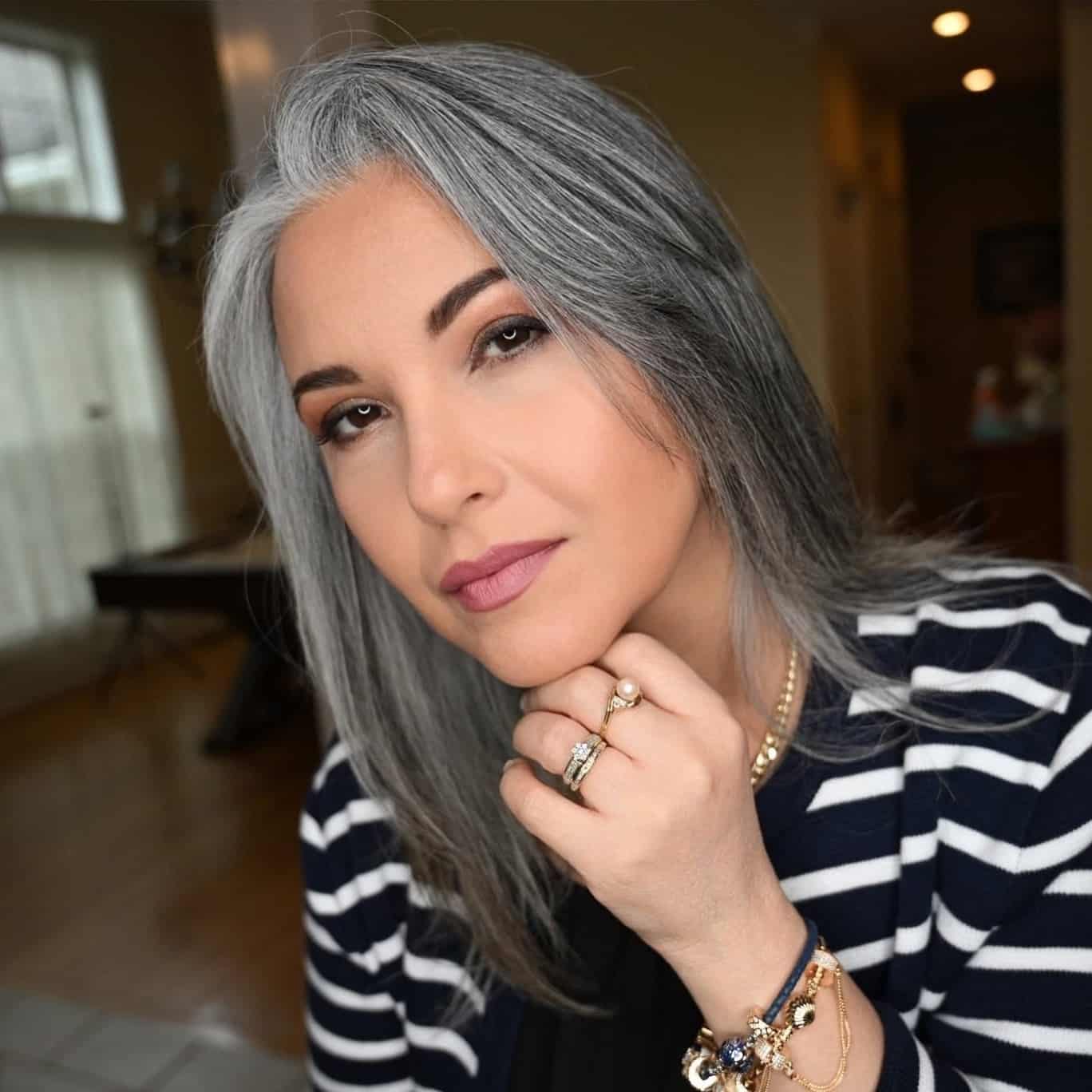 8. Classic Gray Straight Style with Subtle Contour Layers - Gray Hairstyles for Women