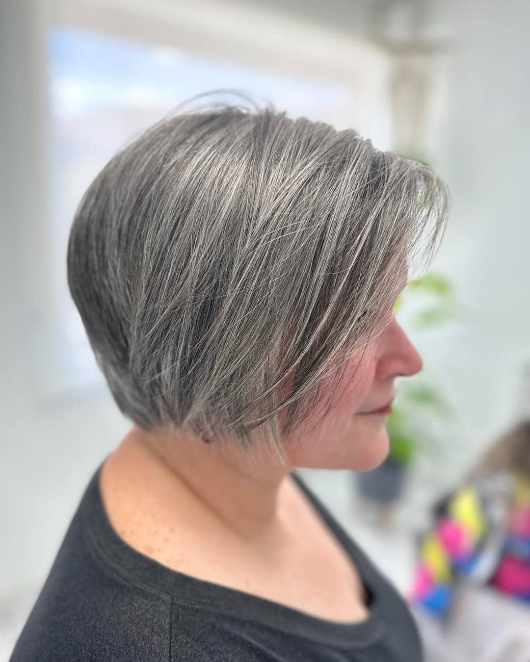 12. Soft Silver Stacked Bob with Fine Layering - Gray Hairstyles for Women