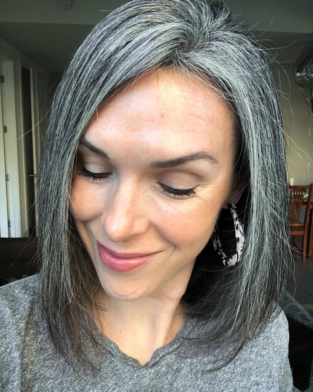 16. Straight Silver Ombre Lob with Tapered Edges - Gray Hairstyles for Women