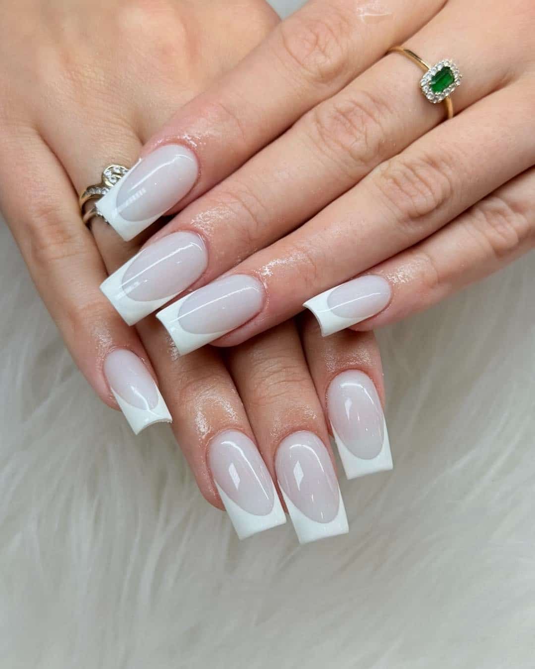 4. Milky White Square French with Sleek Shine - white french nail ideas