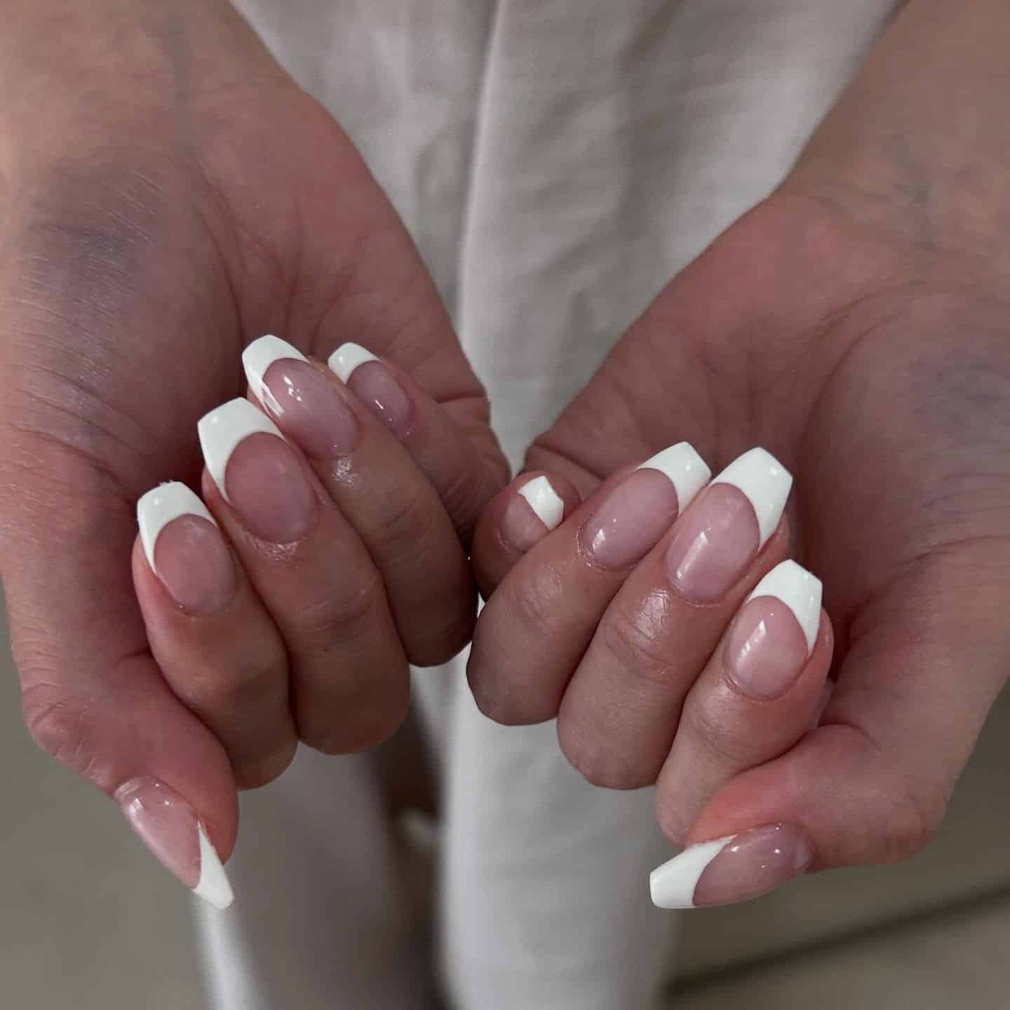 6. Bold Square French with High-Gloss Finish - white french nail ideas