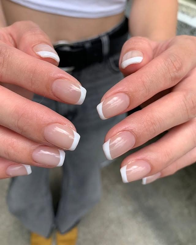 7. Short Natural French with Slim White Tips - white french nail ideas