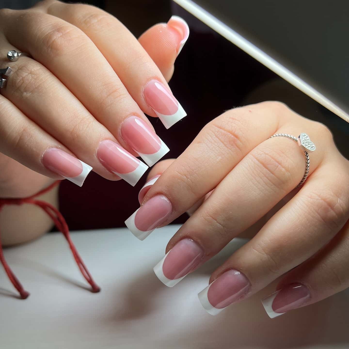 13. Soft Square French with Rosy Pink Base - white french nail ideas